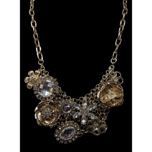 Vintage Fairycore Glam Gemmed Floral Statement Neckalce - Picture 2 of 5